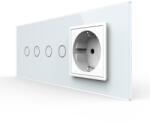 LIVOLO Intrerupator Dublu + Dublu + Priza LIVOLO cu Rama Din Sticla Standard Italian 6M Alb (VL-FC2/2/FCTC-6W)