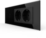 LIVOLO Intrerupator Simplu + 2 Prize LIVOLO cu Rama Din Sticla Standard Italian 6M Negru (VL-FC1/2FCTC-6B)