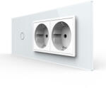 LIVOLO Intrerupator Simplu + 2 Prize LIVOLO cu Rama Din Sticla Standard Italian 6M Alb (VL-FC1/2FCTC-6W)