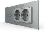 LIVOLO Intrerupator Dublu + 2 Prize LIVOLO cu Rama Din Sticla Standard Italian 6M Gri (VL-FC2/2FCTC-6I)
