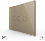 LIVOLO Intrerupator Triplu Cap Scara / Cruce cu Touch LIVOLO din Sticla Standard Italian u2013 protocol ZigBee EC Auriu (VL-FC3SZ2-3G-13)