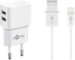 Goobay Hálózati Töltő 2XUSB Töltő - 5V / 2, 4A + Lightning Kábel - 1 Méter, Fehér