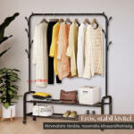  Kompakt Fém Ruhatartó Állvány Polcokkal és Akasztókkal, fekete (YP-608)