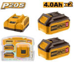 INGCO 20V 2x4.0Ah akkupack akku+ töltő szett (FBCPK1424E)