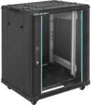 Qoltec 19" RACK szekrény | 15U | 600 x 855 x 600 | Edzett üvegajtók | Álló | Lábak + Kerekek | Acél ház | Zár (54518)