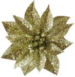  Virág MagicHome Karácsony GlitterPoinsettia, csipesszel, arany, virág mérete: 9 cm, virág hossza: 8