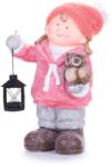 MagicHome Figura MagicHome Karácsonyi, Kislány lámpással és bagollyal, kerámia, 28x18, 5x39, 5 cm