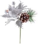  Ág MagicHome Karácsony, madárral, ezüst, 17 cm