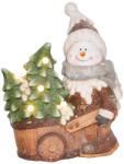 MagicHome Dekoráció MagicHome Karácsony, hóember kocsival, 6 LED, 3xAA, kerámia, 35x24x43 cm