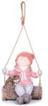 MagicHome Figura MagicHome Karácsonyi, Kislány hintán sündisznóval, függő, kerámia, 31, 5x28x36 cm