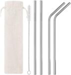  Szívószál szett vászonzsákkal tisztító kefével, 2 db egyenes 2 db hajlított acél 6mm x 215 mm - mindenamibar