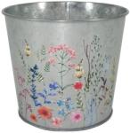  A. H. G. kaspó fém horganyzott kerek virágmintás 15 cm x 13 cm ezüst