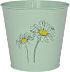  Cink vödör gyógynöv. cserép lakk. virágminta mentazöld 14, 6 x 16 cm