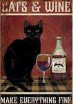 Retro-Gift nagy táblakép - Cats and Wine 27 cm x 39 cm