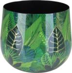  Kaspó Flora levélmintával 17 cm átmérő x 14 cm zöld-arany
