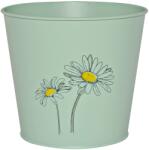  Cink vödör gyógynöv. cserép lakk. virágminta mentazöld 16 x 18, 5 cm