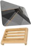 Mercaton fürdőszobai szőnyeg, ultra nedvszívó, csúszásgátló, Diaton anyag, Abstract Model, 50 x 80 cm és bambusz natúr fa szappantartó, csúszásgátló, 12, 5 x 8 cm, barna (SET-MHT1200-2in1)