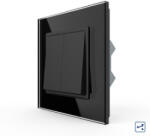 LIVOLO Intrerupator Dublu Mecanic Cap Cruce LIVOLO cu Rama din Sticla Negru (VL-2FCMM10A-B)