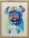  VÁSZON FESTMÉNY KERETBEN VICCES PUG 50x70 CM FA SÖTÉTBANA