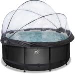 EXIT Toys Medence búrával homokszűrős vízforgatóval és hőszivattyúval Black Leather pool Exit Toys kerek acél medencekeret 360*122 cm fekete 6 évtől (ET30671220)