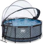 EXIT Toys Medence búrával és homokszűrős vízforgatóval Stone pool Exit Toys kerek acél medencekeret 360*122 cm szürke 6 évtől (ET30471200)