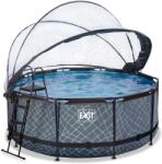 EXIT Toys Medence búrával homokszűrős vízforgatóval és hőszivattyúval Stone pool Exit Toys kerek acél medencekeret 360*122 cm szürke 6 évtől (ET30671200)