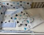 4 részes pamut/minky baba ágynemű szett - Kék/fehér egérke fejes