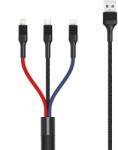 XO NB54 USB Cable 3in1 Micro-USB, Type-C, Lightning kábel, 3A, 1, 2m, színes