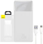 Baseus Bipow Powerbank, hordozható külső akkumulátor 2xUSB-A/USB-C/Micro-USB, LED kijelzővel, 10000 mAh, 20W, fehér
