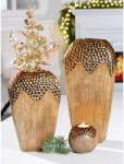  Exkluzív matt fa hatású barna és fényes bronz színekben pompázó modern kerámia váza 39cm Lausanne