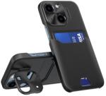 Mgramcases Leather Stand husa pentru iPhone 14, negru