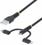 StarTech - 1 m-es strapabíró USB többfunkciós töltőkábel 3 az 1-ben, USB - USB-C Micro Lightning, Apple Mfi tanúsítvánnyal - RLTCUB1MBK (RLTCUB1MBK)