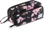 Zagatto Iskolai tolltartó, Zagatto®, Fekete virágmintás, 23x7x10 cm, 3 rekesszel, Könnyű és praktikus, Vízálló, Hordfogantyú, Erszényes típus, ZG876 (ZG876)