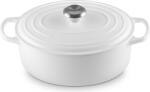 Le Creuset Tavă de copt Signature ovală, 29 cm, albă, cu mâner argintiu pentru capac (21178290101430)