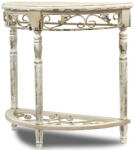 Art-Pol Provence krémfehér félkör koptatott fa kisasztal kecsesen faragott lábakkal 78x82x38cm (104098) - pepita