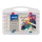 SPREE Markere cu Vopsea Acrilica, Set de 12 Culori, 2 Capete, in Cutie cu Maner (KH-SP58152)