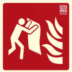  Tűzoltó takaró - Tűzvédelmi jel, Utánvilágító műanyag tábla 21x21 cm, 0, 7 mm vastag - IMPLASER B150