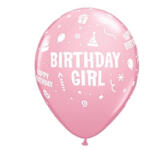  Happy Birthday Girl Pink léggömb, lufi 6 db-os 11 inch (28 cm) (MLG179218)