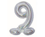 Számok Ezüst Holographic Silver 9-es szám fólia lufi talppal 72 cm (MLG145793)