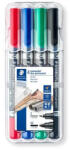 STAEDTLER Alkoholos marker készlet, 0, 6/1, 5 mm, kúpos, kétvégű, STAEDTLER "Lumocolor® duo 348", 4 különböző szín (348 WP4)