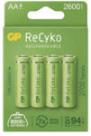 GP Batteries Baterie reîncărcabilă, AA (HR6), 1, 2 V, 2600 mAh, GP, cutie de hârtie, pachet de 4, ReCyko Baterie reincarcabila