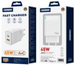 Jellico hálózati töltő C107 GaN PD 45W 1xUSB-C + 1xUSB QC3.0 Fehér