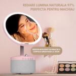  Cosmetikai LED-es sminktükör Bluetooth hangszóróval, 15W-os vezeték nélküli telefon töltéssel, 7 RGB színnel és 3 állítható hőmérsékletfokozattal, állítható fényerősséggel és érzékelővel, 5x-