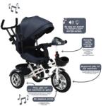  Tricikli 4in1 világítással, zenével és megfordítható üléssel, 1-6 éves korig, maximális súly 50 kg, 85x40x100cm, fekete színű