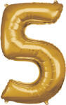 Amscan 5-ös arany szám születésnapi fólia lufi 86 cm