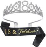 Cyrax Set 2 Piese pentru Majorat, Coronita Printesa Silver si Panglica 18&Fabulous Negru (131202)