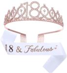 Cyrax Set 2 Piese pentru Majorat, Coronita Printesa Rose si Panglica 18&Fabulous Alb (131203)