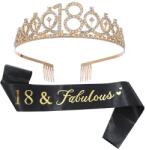 Cyrax Set 2 Piese pentru Majorat, Coronita Printesa Gold si Panglica 18&Fabulous Negru (131201)