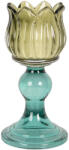 Clayre & Eef Suport lumanare sticla verde albastra Ø 8x16 cm (6GL5340)