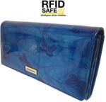 GREGORIO RFID védett, pillangó mintás, zippes, belső irattartós hosszú türkizkék lakk pénztárca BTS-102 - minosegitaska